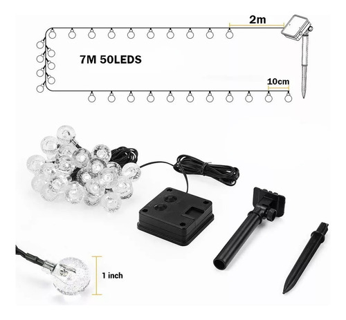 Guirnalda De Luces Solar 50 Foco 7m Exterior Jardin 8 Modos