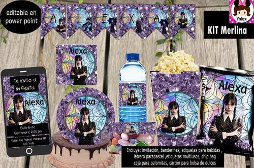 Kit Imprimible Merlina Fiesta Candy Bar Etiquetas Editable