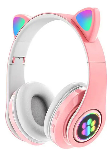 Fone De Ouvido Over-ear Gamer Sem Fio Cat Rosa Com Rosa