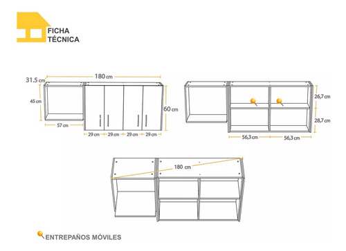 Módulo Aéreo Cocina 1,8 Mts Casalista®