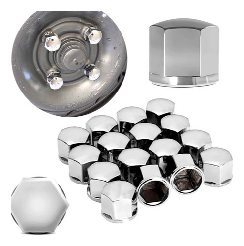 Capas De Parafuso De Roda 19mm Cromadas Kit Com 16 Unidades