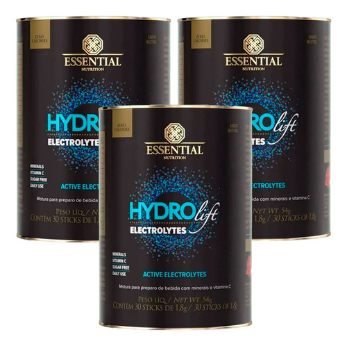 Kit 3x Hydrolift Essential Nutrition - 30 Saches - Vegano Sabor Neutro