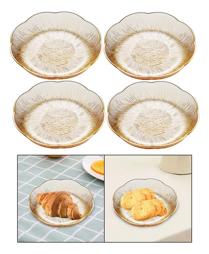 Plato De Fruta, Plato De Postre, Redondo, 4 Oro Transparente