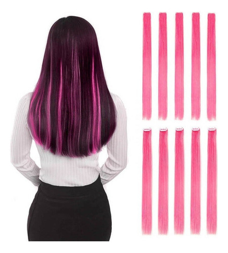 Clip Recto En Color Rosa Pelo Fibra Química 55cm 10pcs