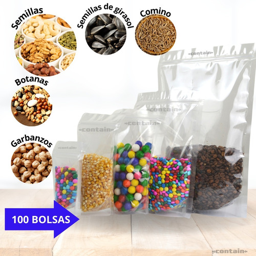 100 Bolsas Stand Up Pouch Con Cierre Transparente 500 Grs