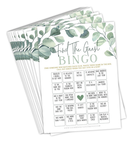 Eucalyptus Floral Find The Guest Bingo Juego Para Despedida