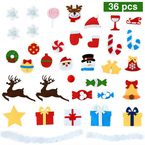 Árbol De Fieltro De Bricolaje De 3.3 Pies Con 36 Adornos Par