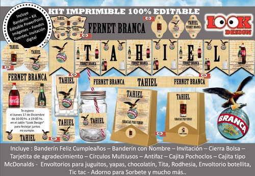 Kit Imprimible Candybar Fernet Branca 100% Editable