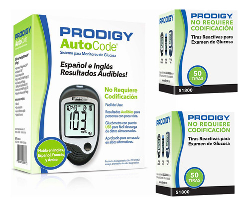 Glucometro Prodigy Autocode Con Voz + 110 Tiras + 110 Lancet