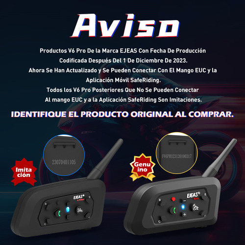 J Intercomunicador Audifonos Para Moto Ejeas V6 Pro Ip67 2pc