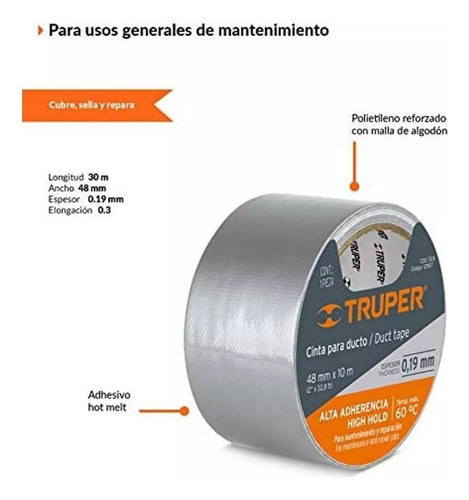 Cinta Para Ducto Alta Temperatura Truper 48mmx10mts. Cdu-10x