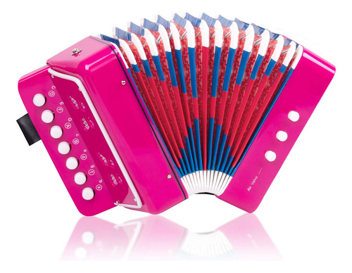 Acordeón De Botón 10 Teclas Para Niños Rojo Rosa Ligero