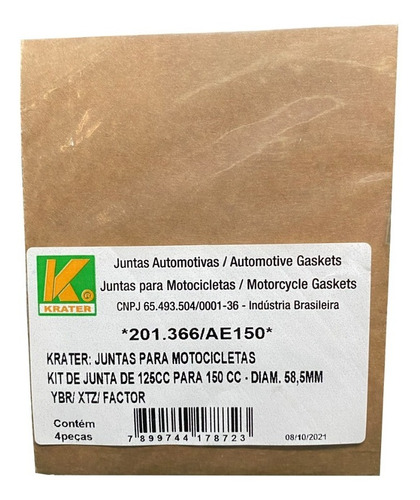 Jogo De Juntas Superior Kit A 4mm Ybr 125 Para 150cc Krater