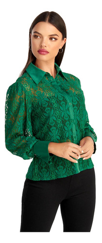 Blusa Dama Verde Manga Larga Mundo Terra 145072