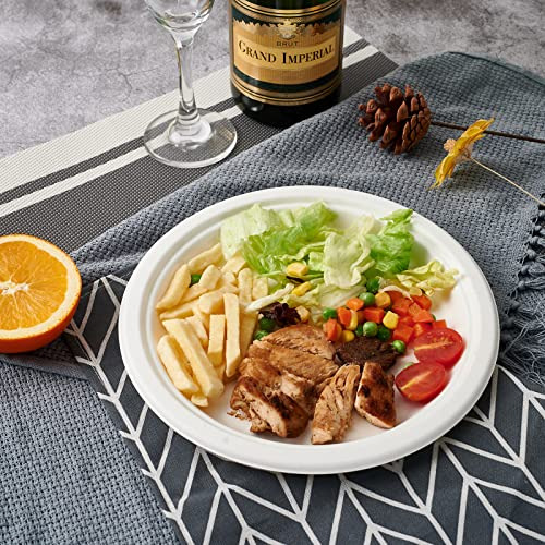 100% Compostable 10 Inch Paper Plates, 150 Pack Heavy D...