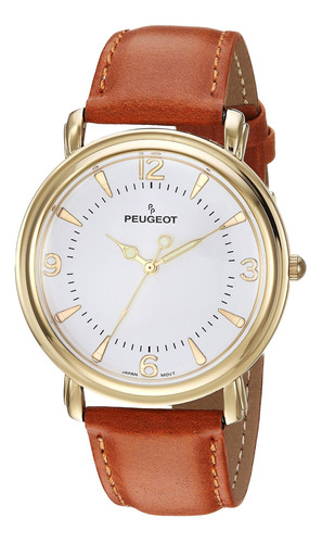 Reloj Hombre Peugeot 2060g Cuarzo 40mm Pulso Marron En Cuero