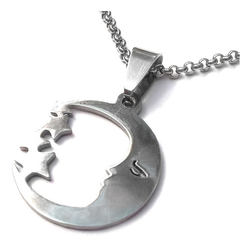 Collar / Cadena Acero Quirurgico Dije Luna Y Estrellas Color Plateado