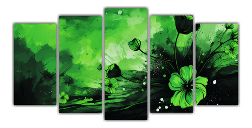 150x75cm Set 5 Cuadros Movimiento Unico Green And Black Colo