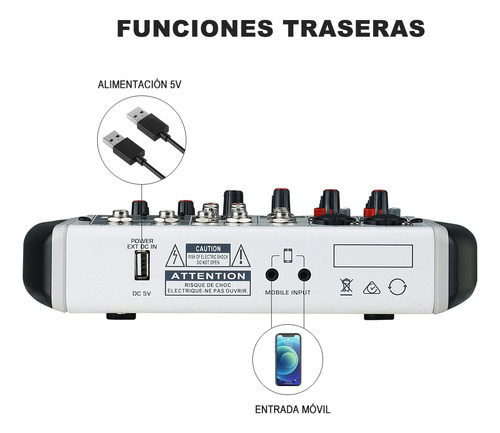 Mezcladora De Sonido Bomge 06m Con Bluetooth De 6 Canales