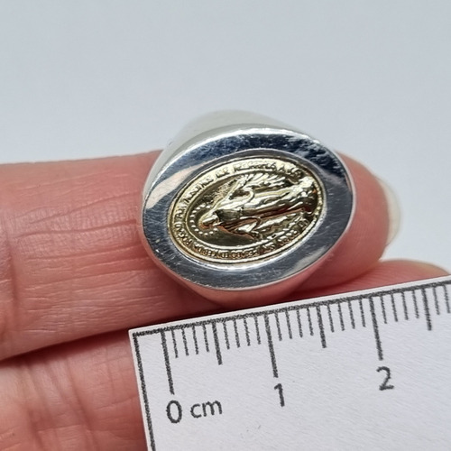 Imagen 6 de 8 de Anillo Plata Y Oro Medalla Milagrosa Ovalado