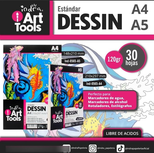 Block Libreta Dessin Marcadores 210x297mm 120g Indra A4
