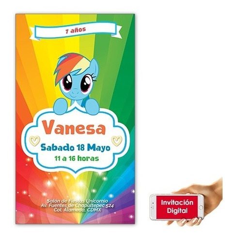 Invitación Digital - Rainbow Dash Pony - Personalizada