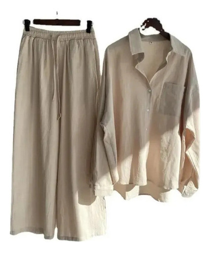Conjunto De Dos Piezas De Lino Y Algodón Para Mujer
