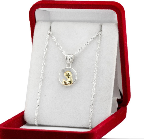 Conjunto Dije Virgen Niña Con Cristal Roca Plata Y Oro Nena Color Blanco