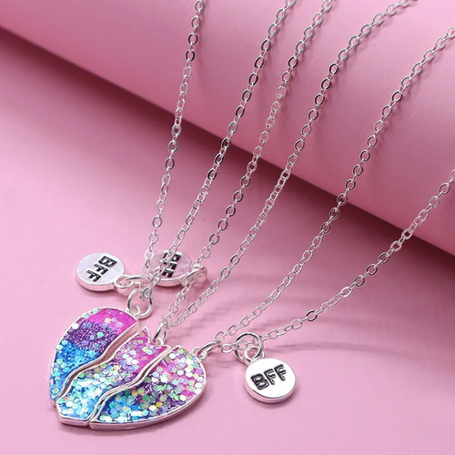 3 Collares De Corazón Fraccionado Best Friends For Ever Bff