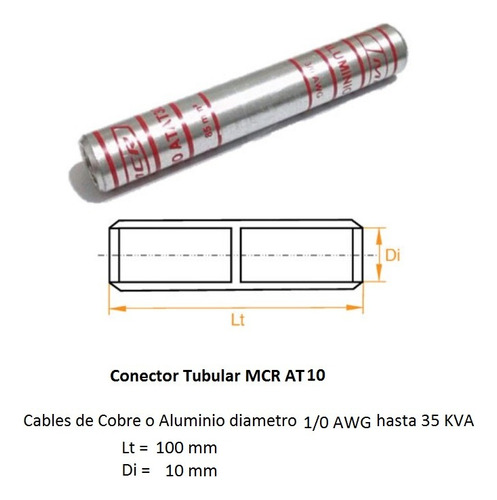 Conector Tubular De Aluminio P/cable 1/0 Mcr Hasta 35 Kv