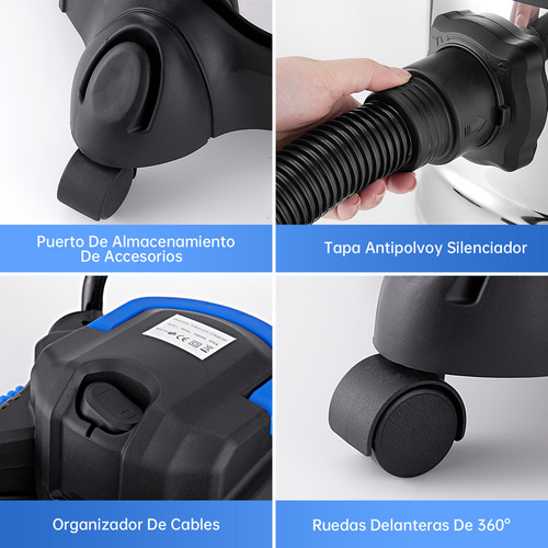 4 En 1 Aspiradora Industrial Solido Y Liquido Alta Potencia 25lts Vacío 17kpa La Cabeza Desmontable Se Puede Utilizar Como Aspiradora Negro Plateado