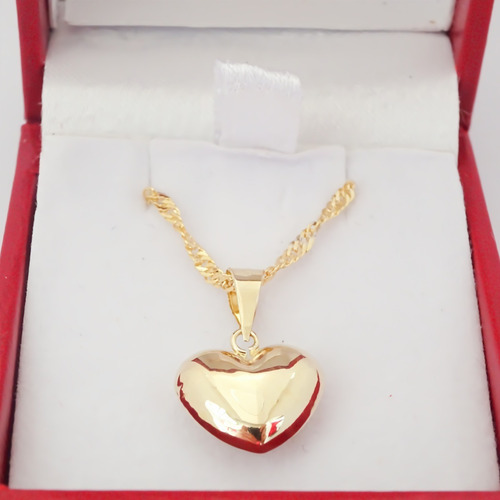 Amor Eterno - Dije Y Aretes Corazón Oro10k + Cadena Color Amarillo