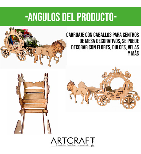 Centro Mesa Carreta Con Caballos P/decoracion Madera Rb93
