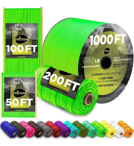 Cuerda Paracord Teceum, 305m/61m/37m/30m/15m, Para Supervive