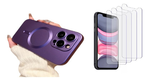 Funda Para Iphone 16 Magsafe + Vidrio Templado Violeta Oscuro Iphone 16