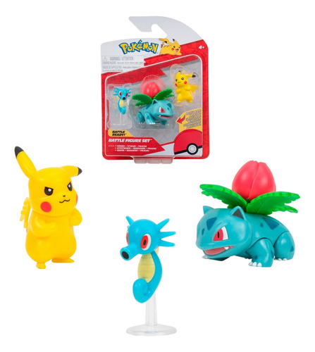 Pokemon - Pack 3 Figuras - Horsea + Ivysaur + Pikachu