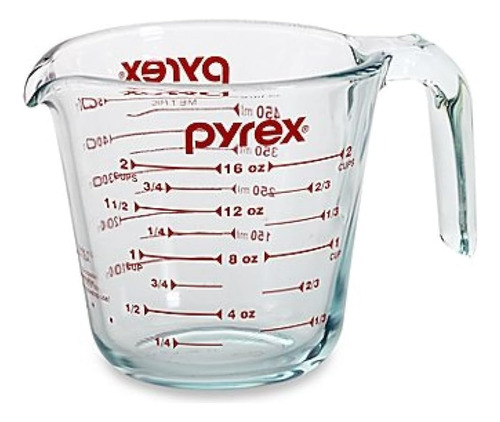 Pyrex Prepware Cup Taza Medidora, Gráficos Rojos, Transparen