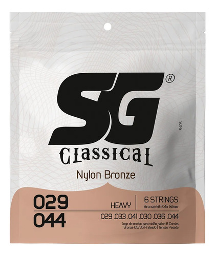 Corda Sg 029 Nylon Bronze 65/35 Tensão Pesada Para Violão