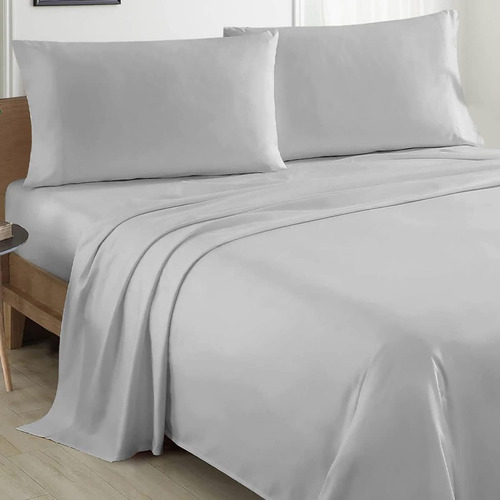 Juego De Sabanas King Size 600 Hilos Extra Suave Premium Gris Lisa