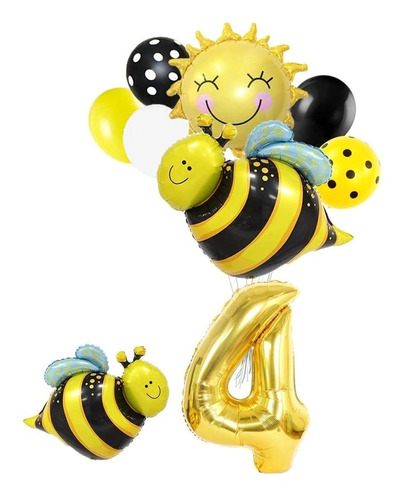 Set De Globos Metalizados Abejas Abejitas Sol Numero Lunares