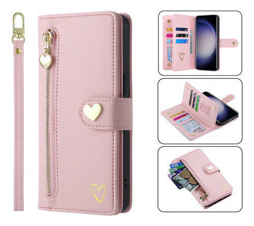 Jing Funda De Piel Tipo Cartera Con Cremallera Para Samsung