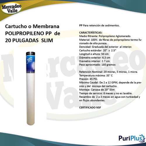 Imagen 2 de 3 de Kit X3 Filtro Membrana 20 Pulgadas 5 Micras Sedimentos Slim
