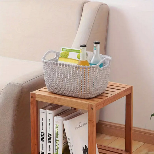 1 Cesta Organizadores Almacenamiento Tipo Rattan Plastico Gris