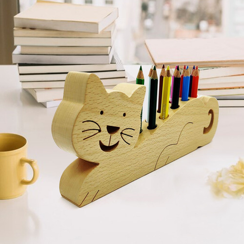 Soporte Para Bolígrafos De Madera Para Gatos Y Crayones Home