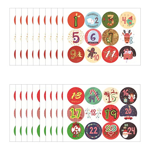 20 Sheets Christmas Advent Calendar Numbers Sticker,124...