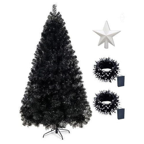 Árbol De Navidad Artificial Negro 6 Pies, Luces Led