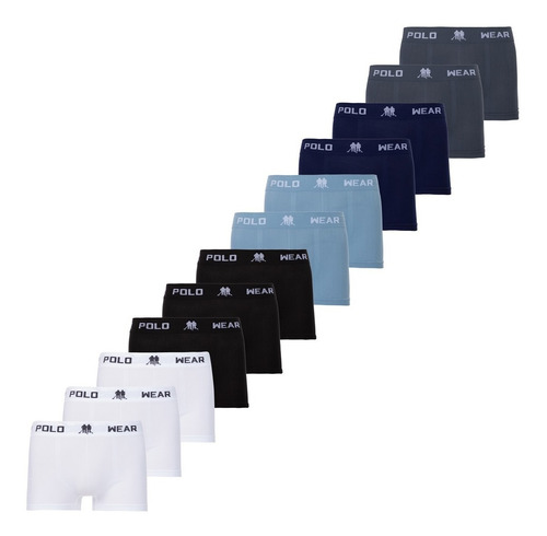 Kit 12 Cuecas Microfibra Boxer Polo Wear 016pwb20006so