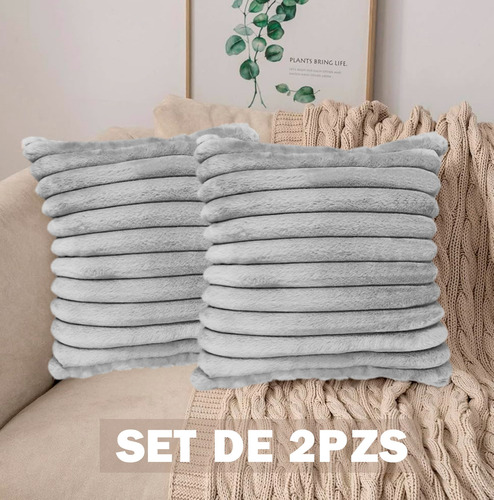 Set 2 Pzs Cojines Decorativos Doble Vista Para Hogar Suaves Gris Rayas