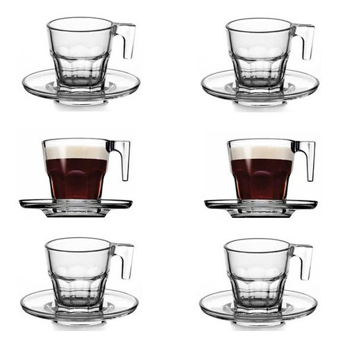 Imagen 2 de 6 de Set X 6 Tazas C/ Plato Cafe Espresso Vidrio Pasabahce Chicas