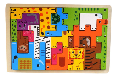 Rompecabezas Tetris Animales Puzzle Colores Pintados Madera